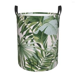 Laundry Bags Folding Basket Palm Banana Leaf Tropical Round Storage Bin Large Hamper Collapsible Clothes Toy Bucket Organizer