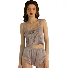 Home Clothing Sexy Underwear Set Women's 2 Pieces Sleepwear Pyjamas Silk Satin Lace-up Buttons Cami Top And Shorts Pajamas For Women Pijamas