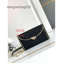 Flap Event Stud New Vo Small Crossbody Lady Rock Square Purse 2024 Litchi Valenteino Rivet Versatile Cowhide Bags Leather Pattern Shoulder Bag Top Layer QWQA