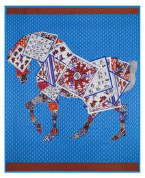 Square Women Horse Print Shawls Womens Silk Scarf Foulard Femme Echarpe En Soie Blue Large Twill Shawl1144702