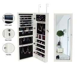 47quot Lockable Wall Mount Mirrored Jewellery Cabinet Organiser Armoire w LED Light3201370
