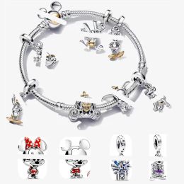 with box Anniversary Mickes Mouse Charm Designer Bracelets for women Disne Castle Golden Duck Fly Pig Pendant DIY Fit Pandoras Bracelet Necklace Jewelry Gift