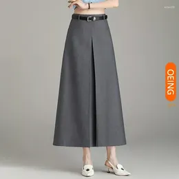 Skirts Women's Skirt 2024 Spring Summer High Waist Elegant Chic Loose Casual Y2K A-line Grey Black Long Plus Size 6911