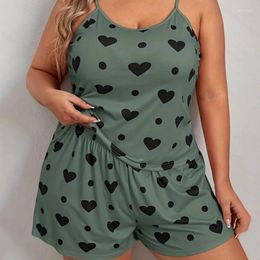 Home Clothing Women's Thin Casual Plus Size Heart Print Cami Top And Shorts Lounge 2 Piece Set Sleeveless Milk Silk Fabric Summer Pyjamas