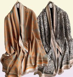 Berets Winter Cashmere Scarf Women Warm Zebra Print Thick Shawls Wraps Lady Fashion Tassels Blanket Foulard Poncho Stoles9317265