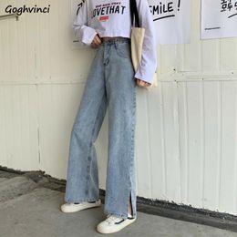 Women's Jeans High Waist Straight For Women 4XL Blue Loose Leisure Vintage Sexy Side-slit Long Denim Clothing Autumn Korean Ins