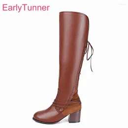 Boots Brand Winter Sexy Black Brown Women Thigh High 2 Inch Heels Lady Nude Dress Shoes EH653 Plus Big Size 10 43 47