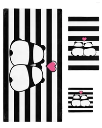 Towel 3pcs Bath Set Black And White Stripes Panda Lover Large Towels Face Hand Washcloths Bathroom
