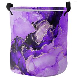 Laundry Bags Marble Texture Purple Dirty Basket Foldable Round Waterproof Home Organizer Clothing Children Toy Storage