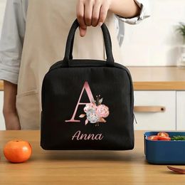 Custom Name Portable Lunch Bag Durable Waterproof Office Thermal Box Pink Letter Cooler Organiser Insulated Food Pouch 240422