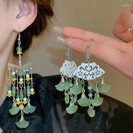 Dangle Earrings Minar Delicate 2 Styles Green Color Glass Natural Stone Shell Ginkgo Leaf Beads Strand Tassel Long Drop For Women Gift