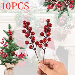 Decorative Flowers 10pcs Christmas Red Berries Pine Branches Artificial Berry Wreath Tree Garland Decorations Xmas Party Ornaments