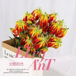 Decorative Flowers Lily 3 Head Flame Artificial Flower Home Arrangement Restaurant Decoration Wedding Cinema Window