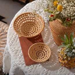Plates 2Pack Rattan Bread Display Basket Set-Round Hand-Woven Coffee Breakfast Tray Serving Platter For Dinner Party