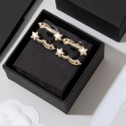 Designer Pearl Charm Stud Earrings Luxury C-LetterPlated Copper Hoop Earrings Round Ear Earring Loop Drop Inlaid Crystal Fashion Jewelry