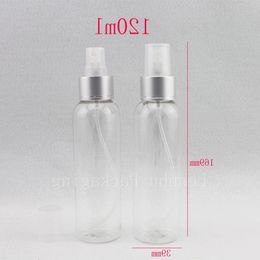 wholesale 120ml transparent round cosmetic plastic spray bottle 120cc aluminum spray nozzle fine mist pump bottles containers Hshsi
