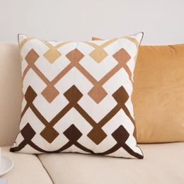 Pillow Home Decoration Cover 45x45cm Embroidery Yellow Brown Geometric Pillowcase Living Room Bedroom Sofa Couch Bed