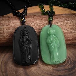 Pendant Necklaces Exquisite Jesus Jade Statue Necklace For Men And Women Classic Peace Buckle Amulet Jewelry Friends Holiday Gift