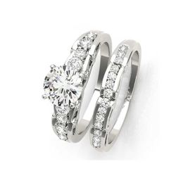 Wedding Rings 925 Womens Silver Ring Set 1 Ct Round Molybdenum Diamond Engagement Gift Q240511