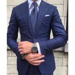 Men's Suits Fashion Dark Blue For Men Wedding Prom Business Wear Male Blazer Sets 2 Pieces Jacket Pants Set