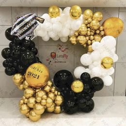 Party Decoration 164PCS 5/10/12inch White Black Gold Latex Balloons Arch Garland Round Kit For Graduation Season Decorations Grad Supplies