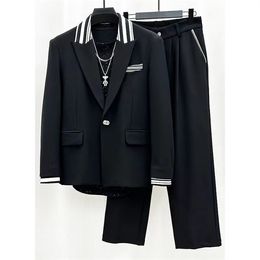 Men's Suits Blazers Fashion Men Double Breasted Plaid Suit Coat Pants 2 Pcs Set / Male Slim Fit Business Wedding Blazers Jacket Trousers #32