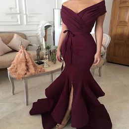 2021 Elegant Burgundy Evening Dresses V Neck Pleated Arabic Women Long Mermaid Formal Prom Dresses Robe De Soiree longue 274H