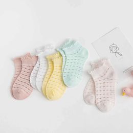 Kids Socks 5 pairs/batch of 2-9Y baby socks summer pure cotton flat thin childrens socks solid Colour girl mesh cute newborn boy and toddler socks d240513