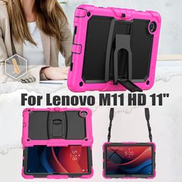 Kickstand Rugged Case For Lenovo Xiaoxin Pad 2024 11 inch Tab M11 11" TB-330FU TB-331FC Heavy Duty Silicone Cover Shockproof Cases +PET Screen Protetor + Shoulder Strap