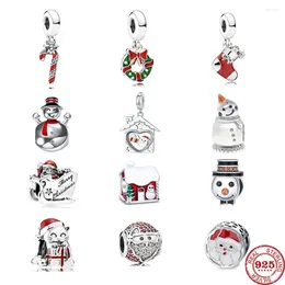 Loose Gemstones 2024 Christmas House Snowman Socks Beads Fit Original Charms Silver 925 Bracelet DIY Women Jewellery Berloque