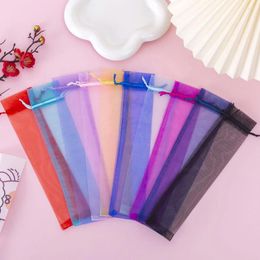 Gift Wrap 20/50pcs Drawstring Organza Jewellery Bags Folding Hand Fan Storage Pouches Tulle Craft Wrapping Party Wedding