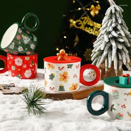 Mugs Christmas Mug With Lid Ceramic Cups Cartoon Large Capacity High Value Coffee Gifts For Girls