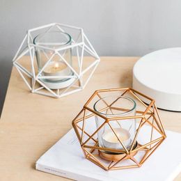 Candle Holders Creative Golden Metal Modern Geometric Light Luxury Table White Mum Tutucu Wedding Decor