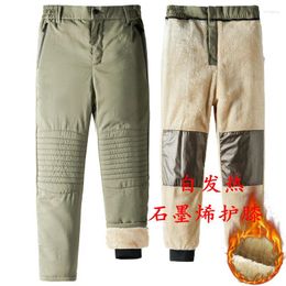 Men's Pants Male Zip Pockets Winter Thick Fleece Liner Graphene Fabric Knee Warm Straight Casual Thermal Trousers