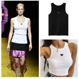 Summer Women Tops Tees Crop Top Embroidery Sexy Shoulder Black Tank Casual Sleeveless Backless Shirts Luxury Designer Solid Vest Cotton Jersey White 57P5 IMKU T2XO
