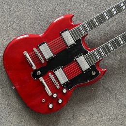 Red two-neck electric guitar, mahogany body, Humbucker pickup, 12 + 6 strings, free shipping
