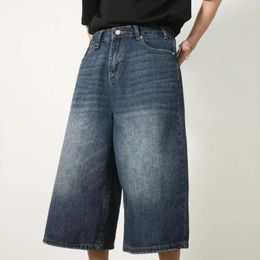 Men's Jeans Men Summer Gradient Colour Wide Leg Cropped With Button Zipper Closure Mid-rise Denim Pants For Streetwear