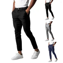 Men's Pants Men Casual Trousers Slim Fit Business Formal With Elastic Waist Button Closure Pockets For Work