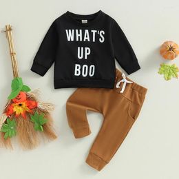 Clothing Sets Toddler Baby Boys Fall Outfits Letter Print Crew Neck Long Sleeve Sweatshirts And Pants 2Pcs Halloween Clothes Set