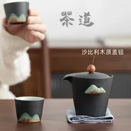 Teaware Sets Japanese Style Hand Drawn Travel Tea Set Stoare Convenient Cup One Pot Two Cups Outdoor Car Portable Mini