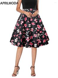 Skirts 2024 Floral Printed Black Vintage Women's Skirt High Waist Summer Casual Housewife Party Short Runway Swing