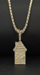 Hip Hop Bando Trap House Necklace Men Bling Savage Pendant Necklace With Tennis Chain Female Ice Out Link Chain Jewellery C0219247l9691373