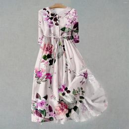 Casual Dresses Women Spring And Summer Floral Print Long Skirt Lapel Button Belt Loose Comfortable Dress Surplice For
