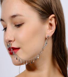 Non Piercing Nose Ring with Chain Nose to Ear Chain with Tassel Punk Style Body Piercing Jewelry8508917