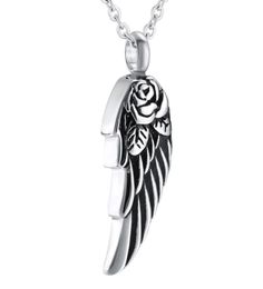 Angel Wing with Rose Cremation Urn Pendant Necklace Stainless steel Ash Pendant Memorial Keepsake Cremation Jewelry8535983