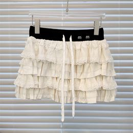 Women's Short Designer Lace Dresses Fashion Simple White Tie Cake Skirt Summer New Letter Embroidery A-Line Skirt