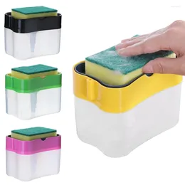 Liquid Soap Dispenser 2-in-1 Pump Container Hand Press Organiser Kitchen Cleaner Tool With Sponge Holder