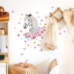 Wallpapers 30 40cm Horse Flower Butterfly Cartoon Wall Sticker Backwall Children's Room Living Bedroom Decorative Mural