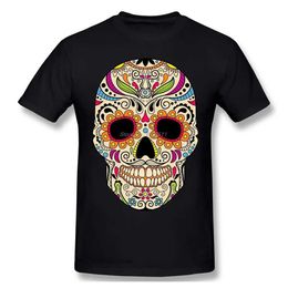 Men's T-Shirts Mexican Sugar Skull Funny TShirt Mexican Colour Skull Unique Design T-shirt Men Cotton Tops Ts Harajuku Strtwear T240510