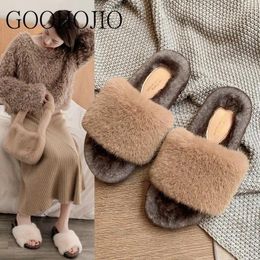 Slippers Short Plush Women Winter Open Toe Female With Velvet Keep Warm Outdoor Shoes Soft Platform